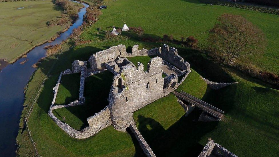 Bird's eye view of Ogmore Castle