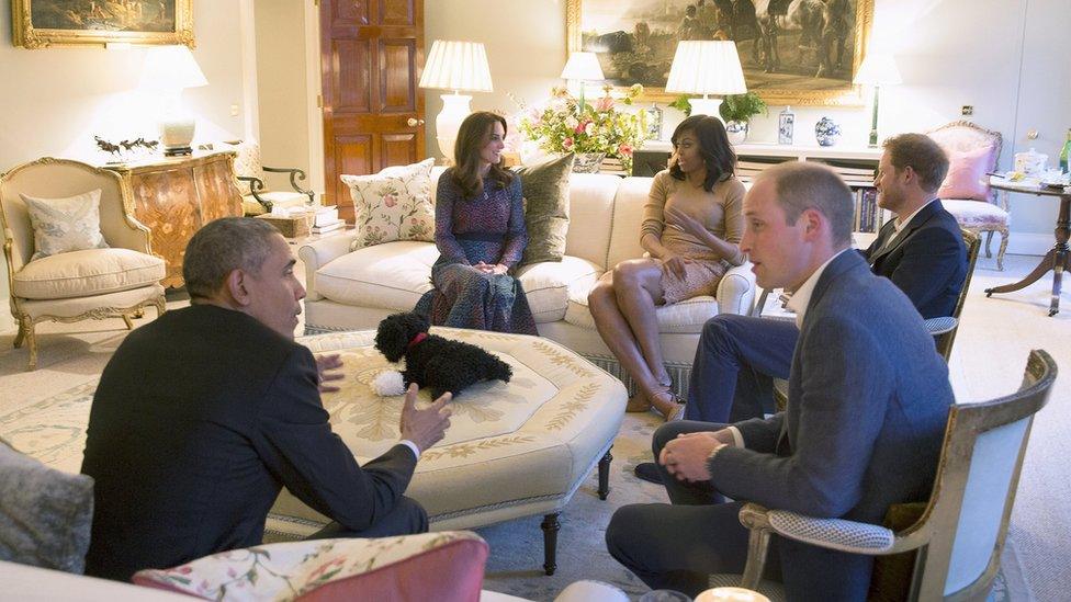 The Obamas with the Duke and Duchess of Cambridge and Prince Harry