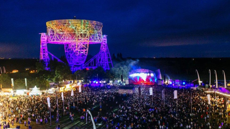 Jodrell Bank and the Lovell Telescope during the Bluedot Festival