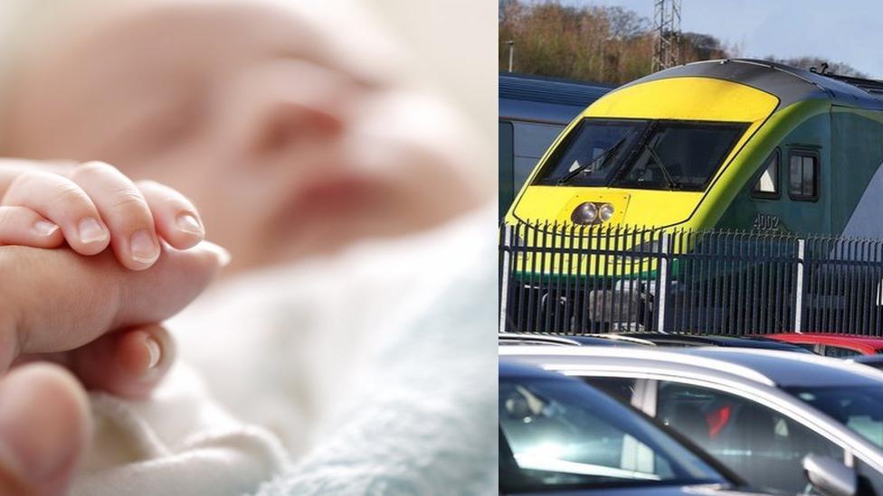 Picture collage of a baby and a train