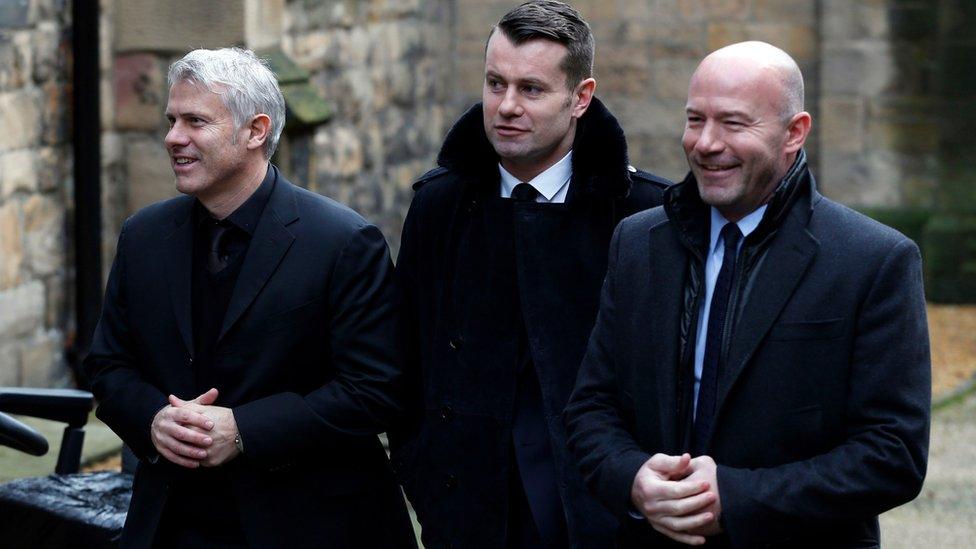 Former Newcastle players (left-right) Rob Lee, Shay Given and Alan Shearer during the memorial service at St Andrews Church