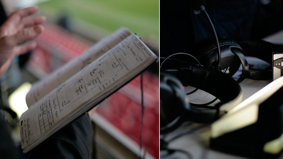 The commentary notebook - and the headphones alongside