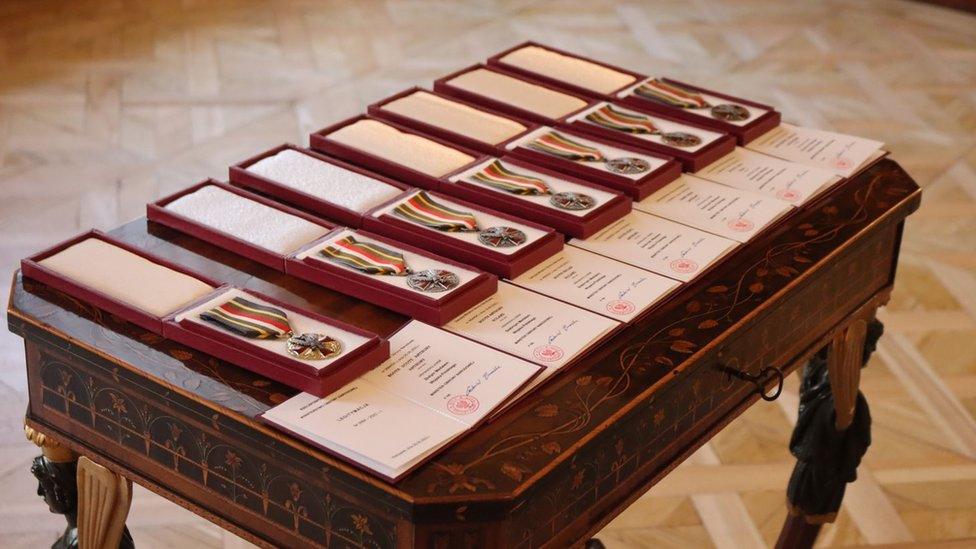 The Polish Army Medals laid out on a table