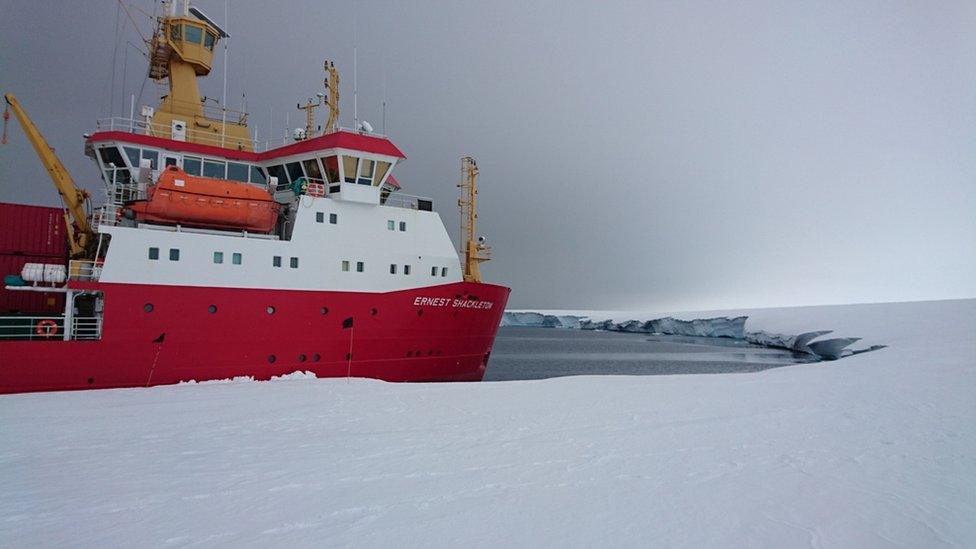 ship moored alongside ice