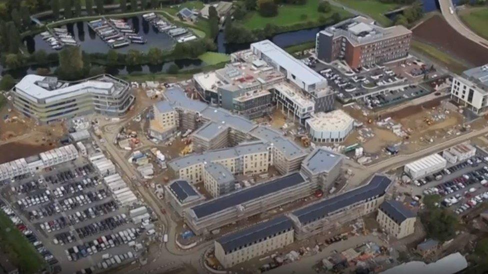 Drone footage of Waterside Campus, Northampton, being built in October 2017.