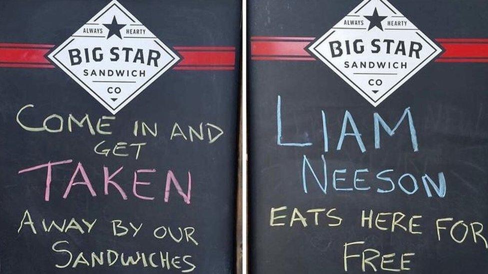 Sandwich Shop Sign Says Liam Neeson Eats Here For Free And They Get A Nice Surprise Tvover