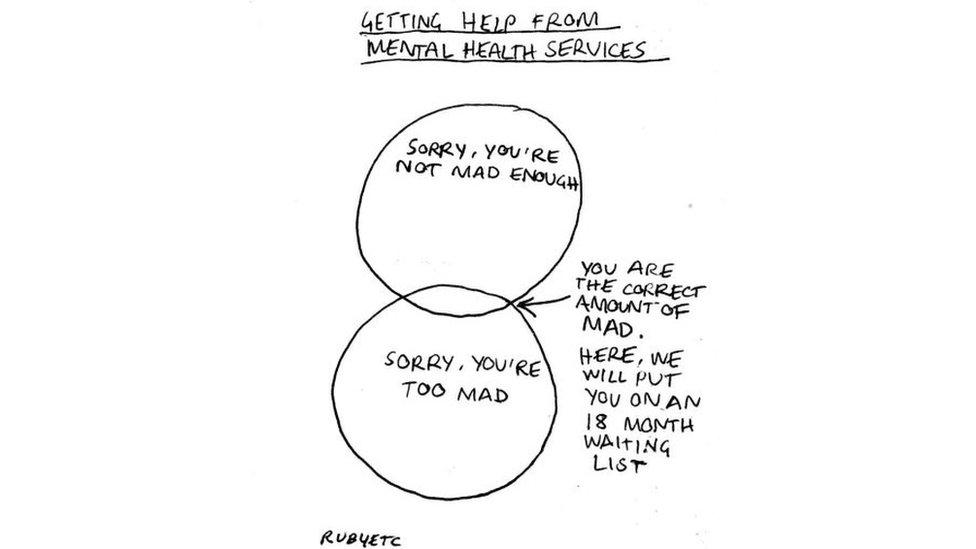 A Venn diagram relating to mental health services