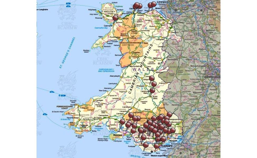 Map of former lidos in Wales