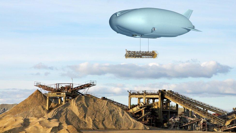 Artist's impression of airlander lifting heavy gear at mine