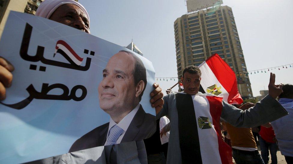 Supporters of President Abdul Fattah al-Sisi attend a demonstration in Cairo (25 April 2016)