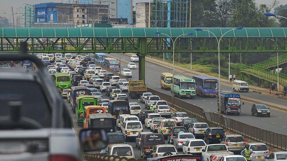 Footbridge over heavy traffic