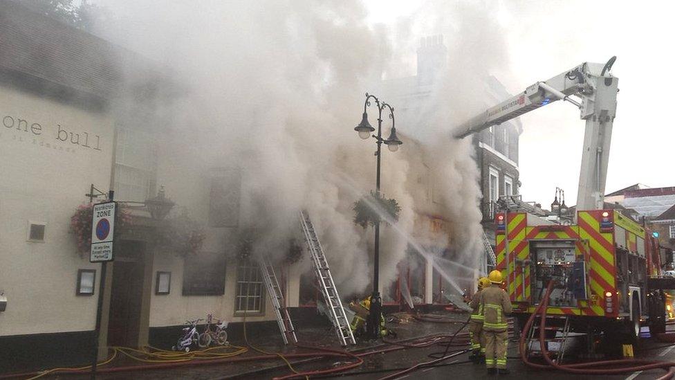 Major fire at Cycle King on Angel Hill in Bury St Edmunds.