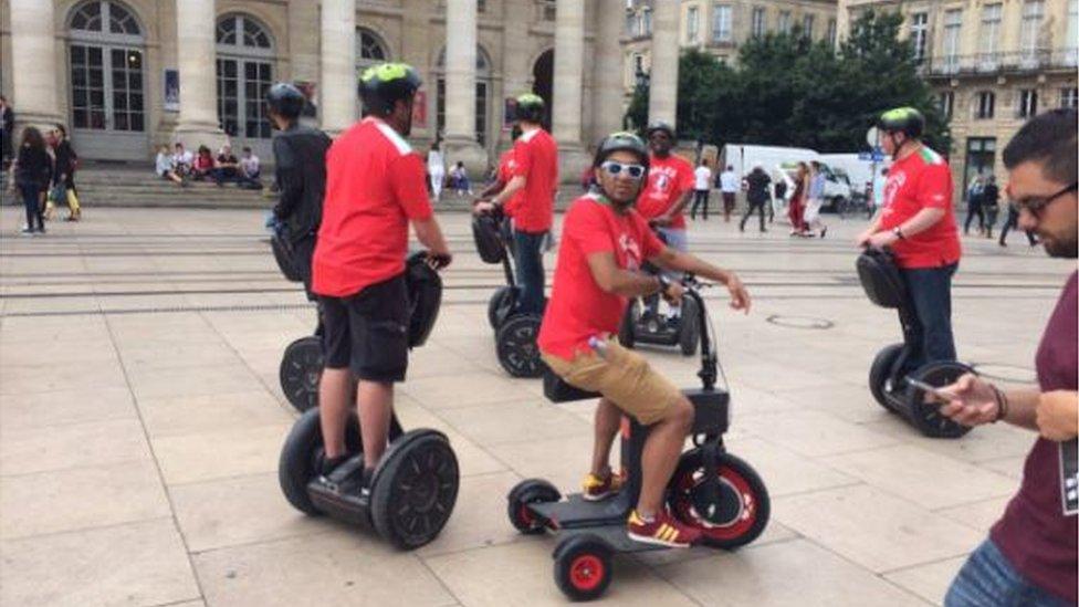 Wales fans in Bordeaux on segways