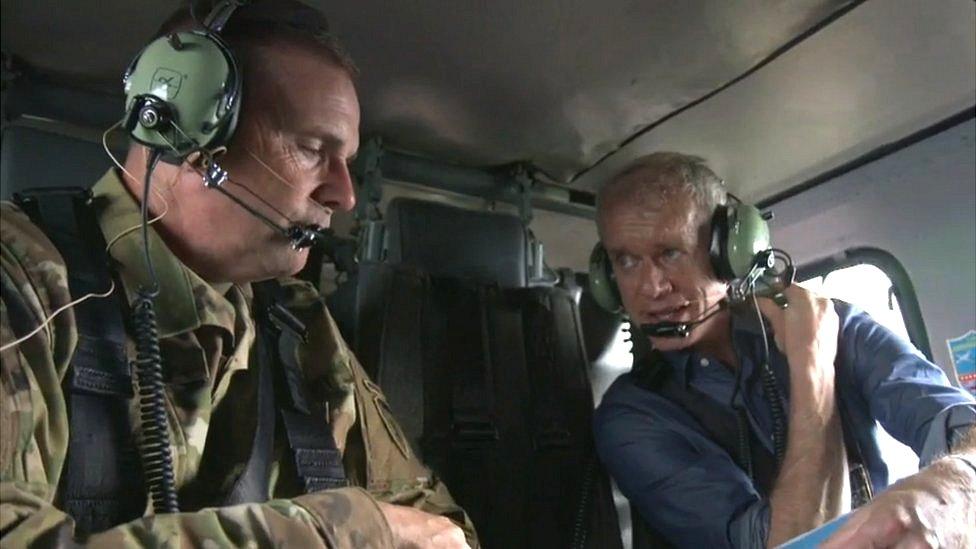 Gen Hodges (left) with BBC's Stephen Sackur at Nato exercise in Poland