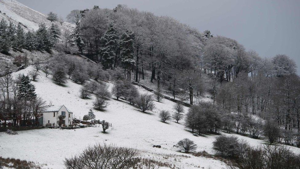 Snow in Hayfield, Derbyshire, in 2017