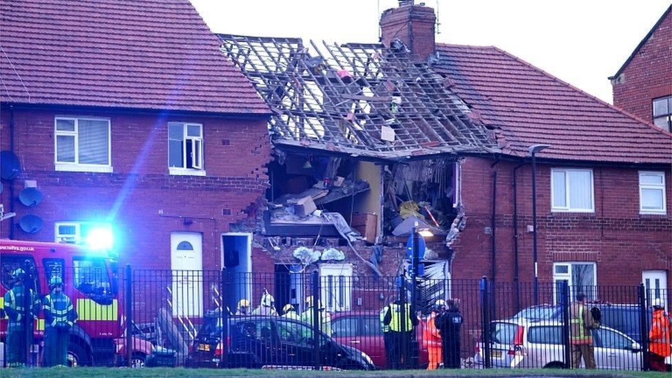 Emergency services dealing with the aftermath of the explosion