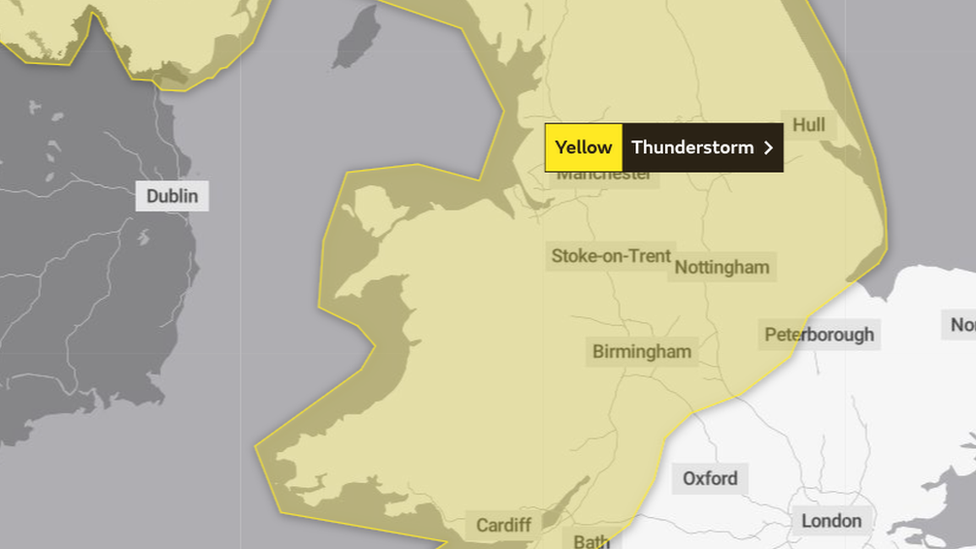 Map of thunderstorm warnings