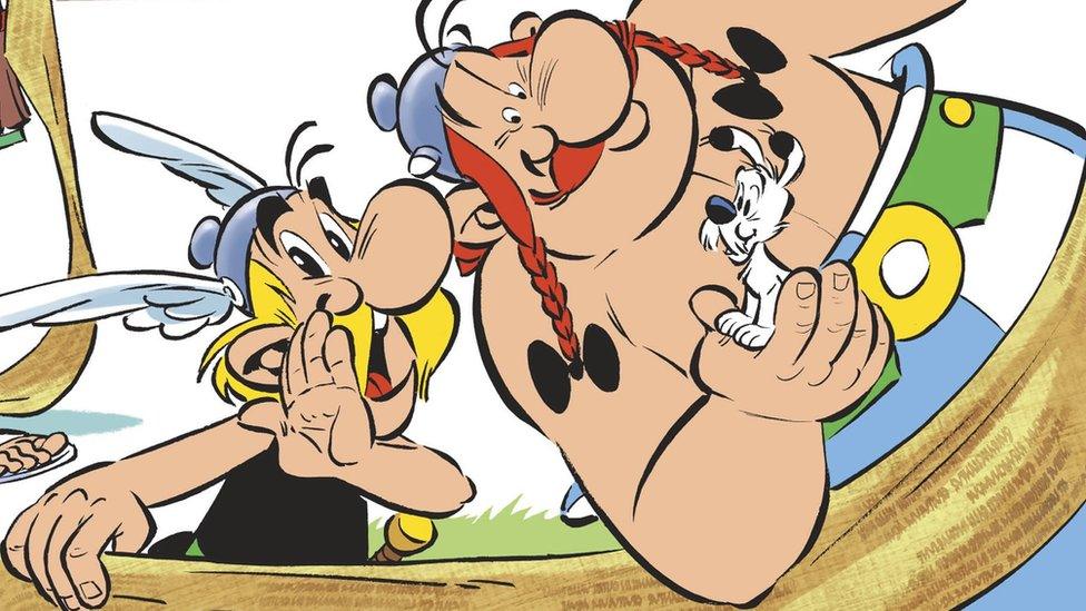 Asterix and Obelix from front cover of Asterix and the Missing Scroll