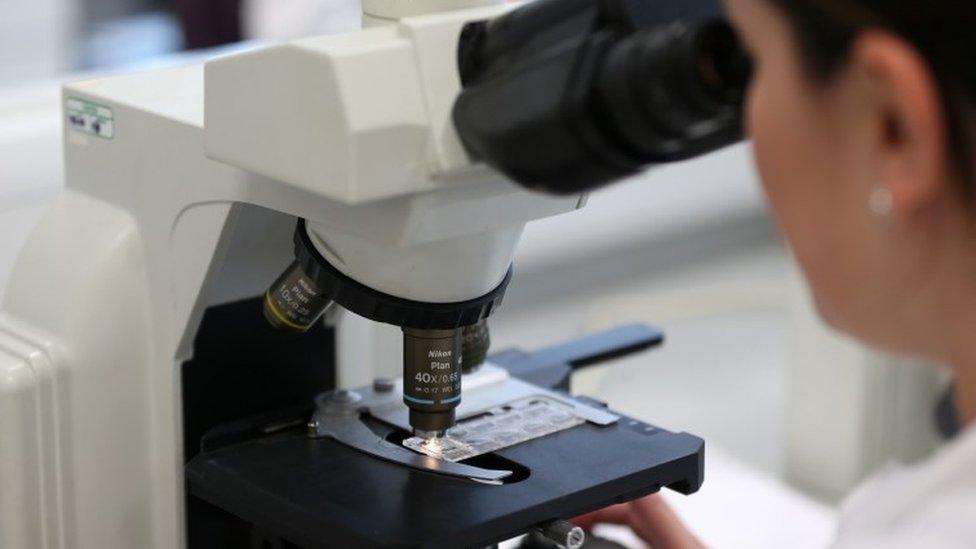 Woman using a microscope