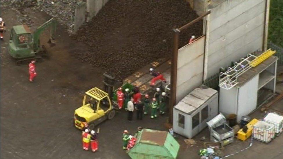 Wall collapse at recycling centre