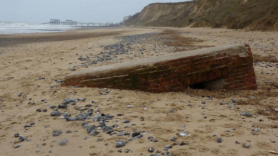 Buried World War Two pillbox, East Runton beach, Norfolk