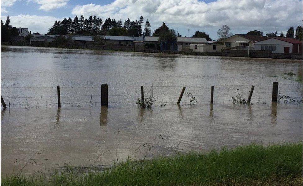 Flooded field in Edgecumbe, New Zealand, 6 April 2017.