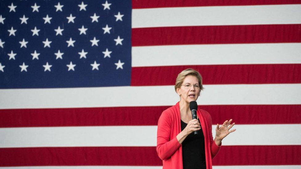 Democratic presidential candidate, Sen. Elizabeth Warren (D-MA) addresses a crowd outside of the Francis Marion Performing Arts Center October 26, 2019