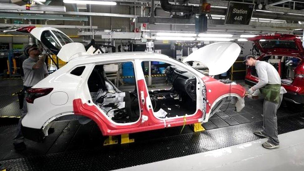 Workers on the Nissan production line in Sunderland