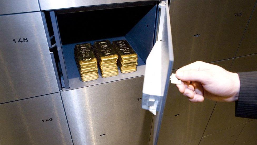 Gold bricks in a private box in a German vault