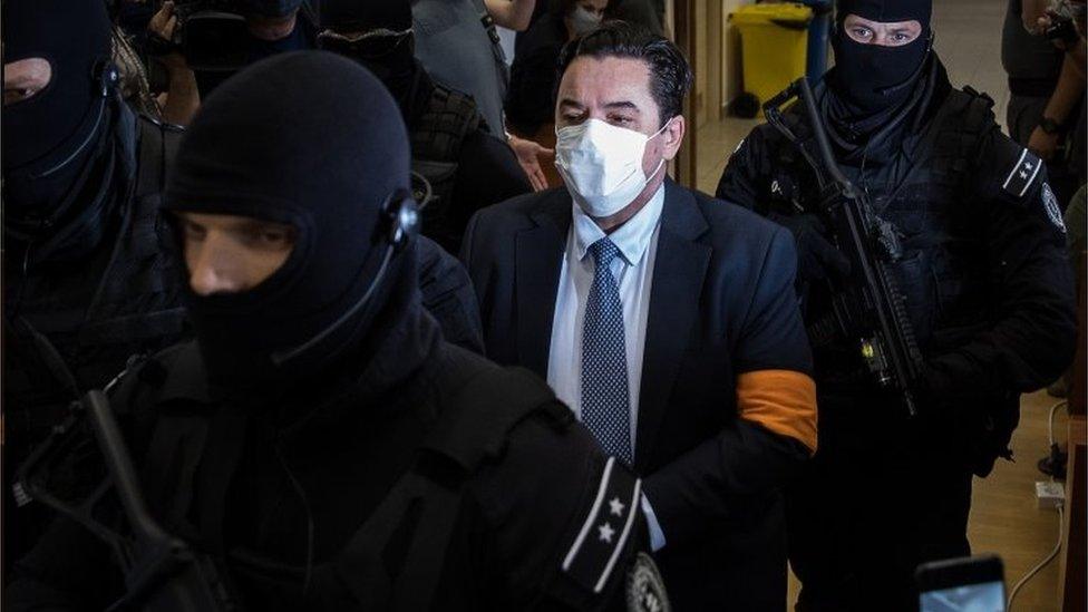 Businessman Marian Kocner (centre) arrives in court in Pezinok, Slovakia. Photo: 3 September 2020