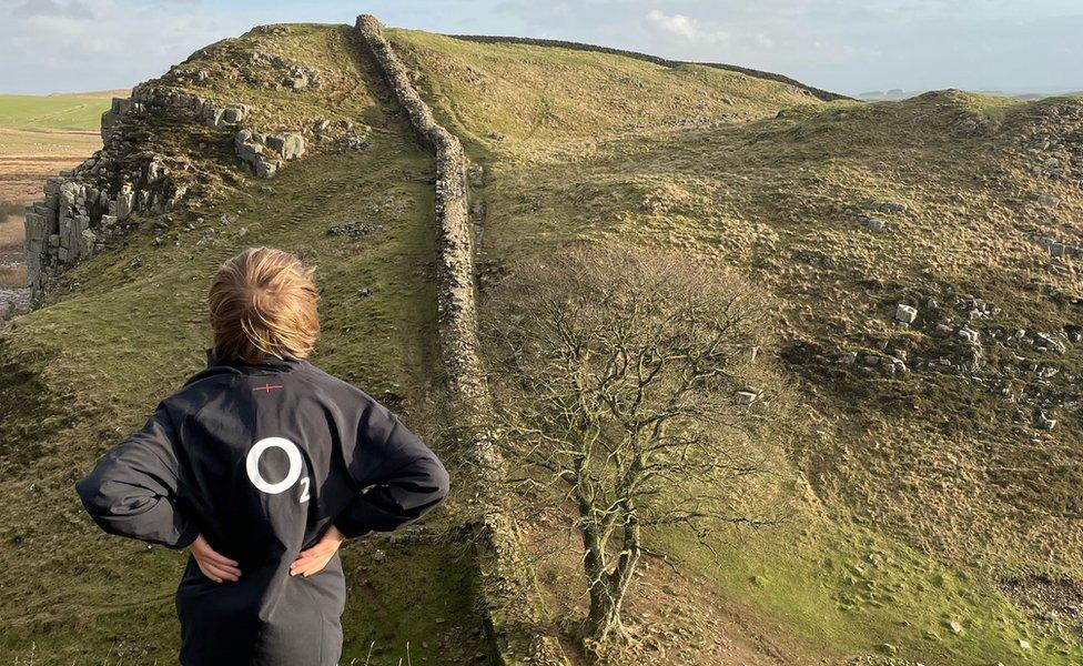 Jacob Alltree walking on Hadrian's Wall