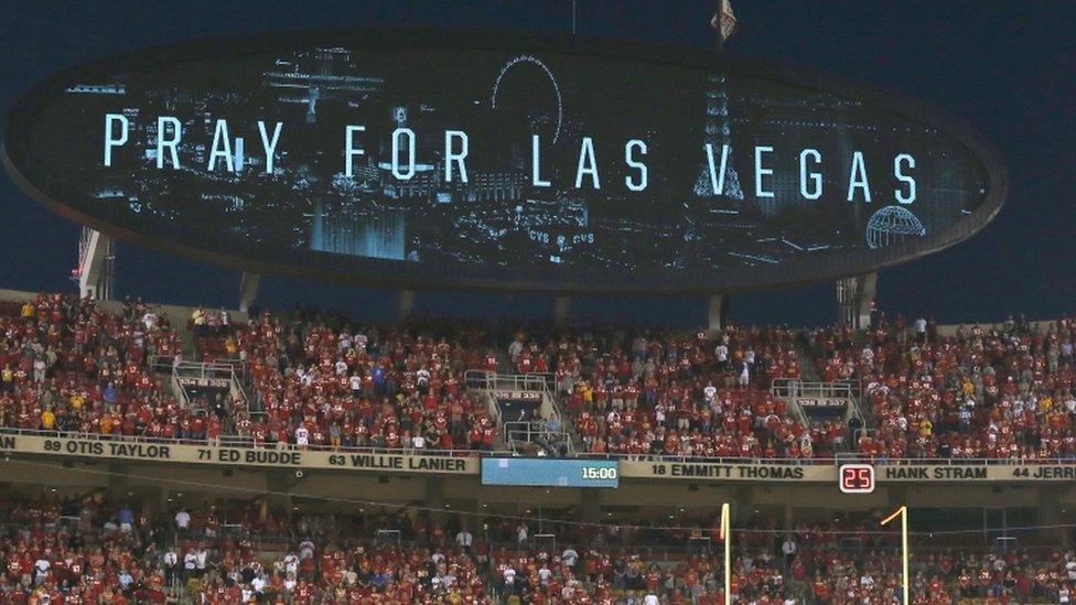 Pray for Las Vegas sign at the stadium