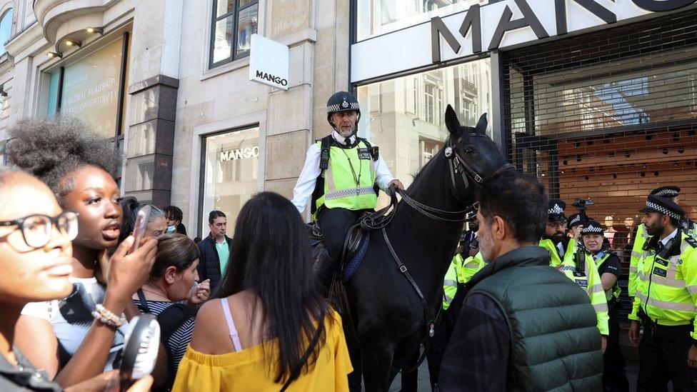 Mounted police could be seen managed the crowds