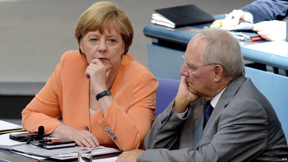 Chancellor Merkel and Finance Minister Wolfgang Schaeuble, 1 July 15