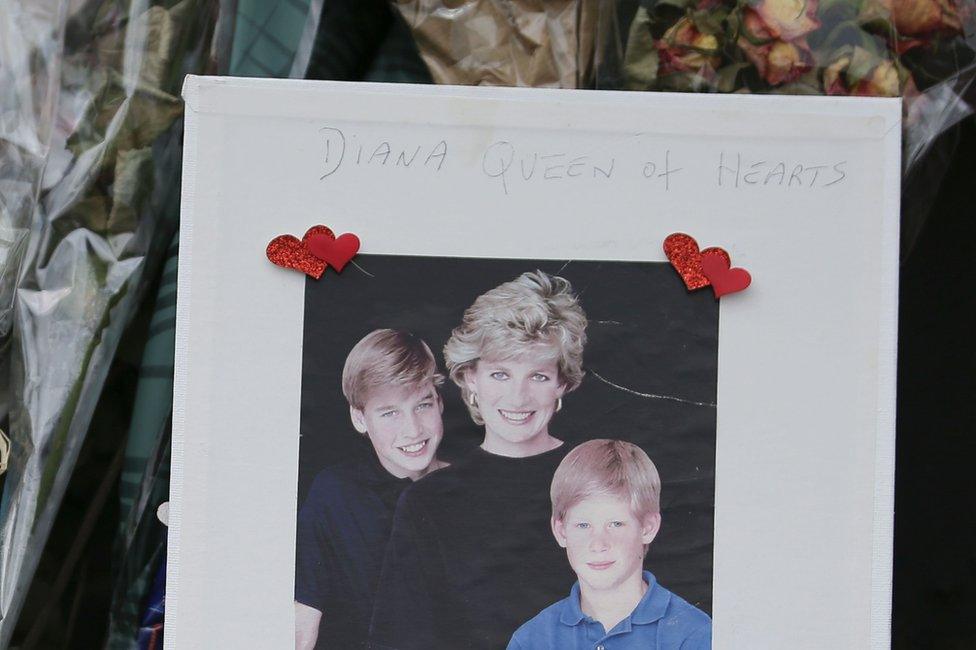 A picture of Diana, William and Harry entitled "Queen of Hearts"