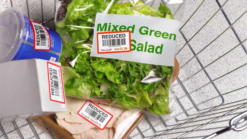 Shopping basket of reduced groceries