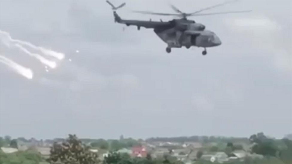 A helicopter flying over Belgorod on 22 May