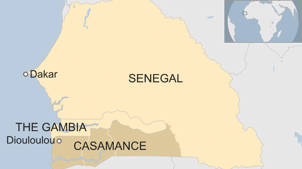 Map showing Diouloulou, Senegal