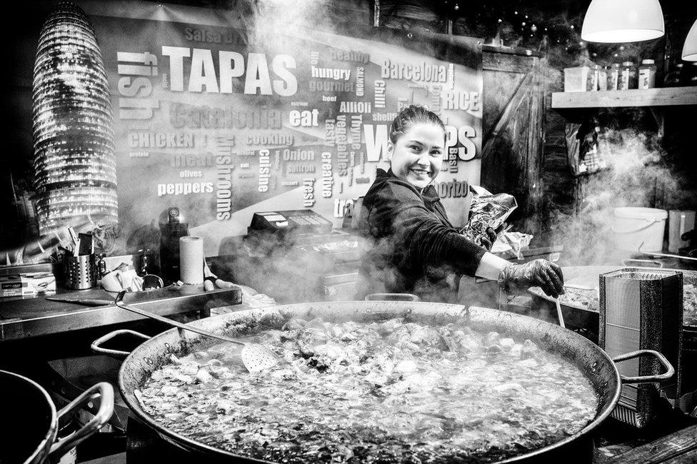 A Catalan paella being prepared at Newcastle's Christmas Market