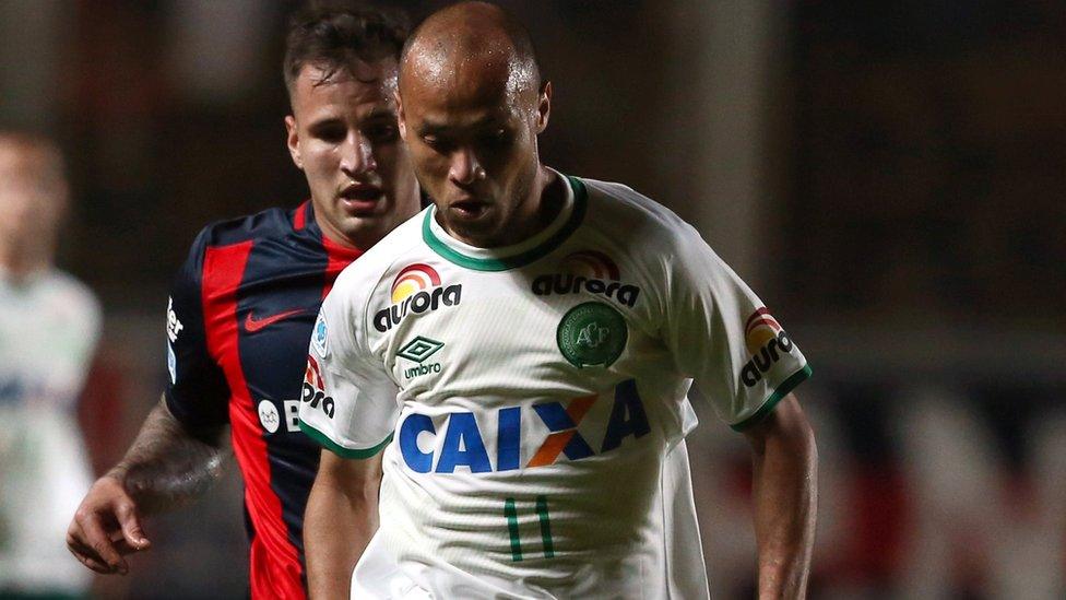 Ananias, of Brazil's Chapecoense, in action during a match against Argentina's San Lorenzo in Buenos Aires, Argentina, on 2 November