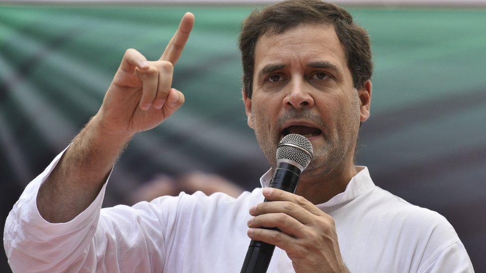 Indian National Congress President Rahul Gandhi addresses the crowd at a SC/ST protest organised at Jantar Mantar, on August 9, 2018 in New Delhi, India.