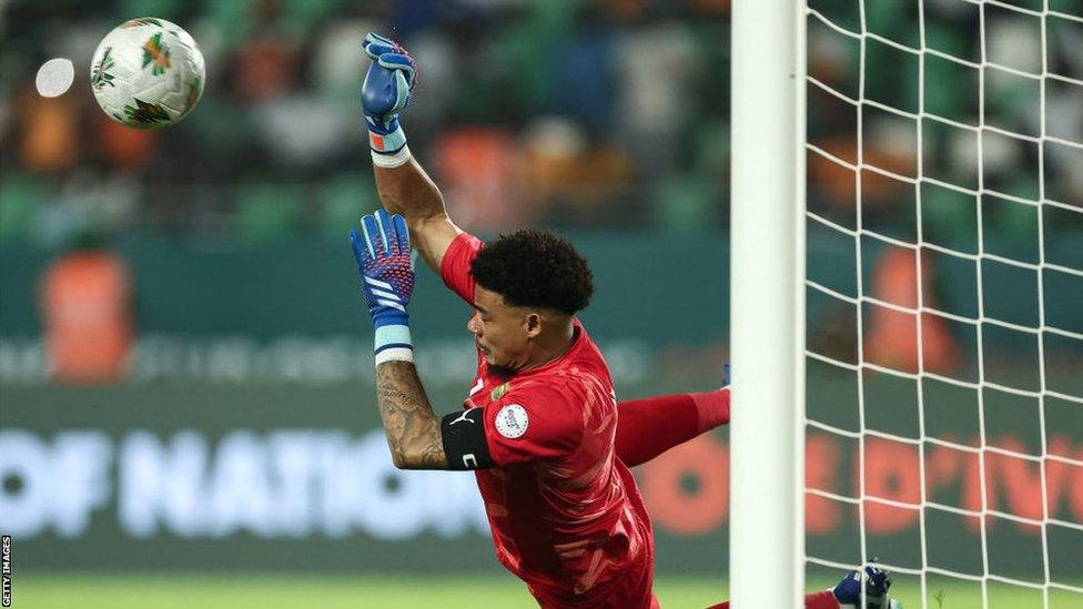 Ronwen Williams makes a save for South Africa at Afcon 2023