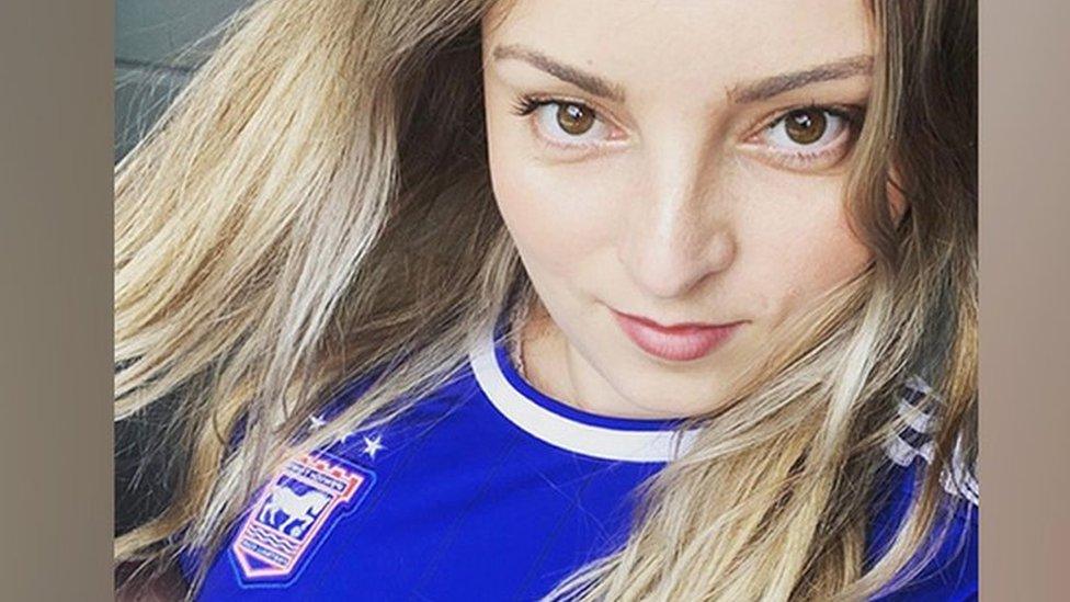 Evie Warne wearing her Ipswich Town football shirt