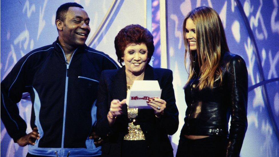 Cilla Black with Lenny Henry with guest date Elle McPherson on Comic Relief episode of Blind Date