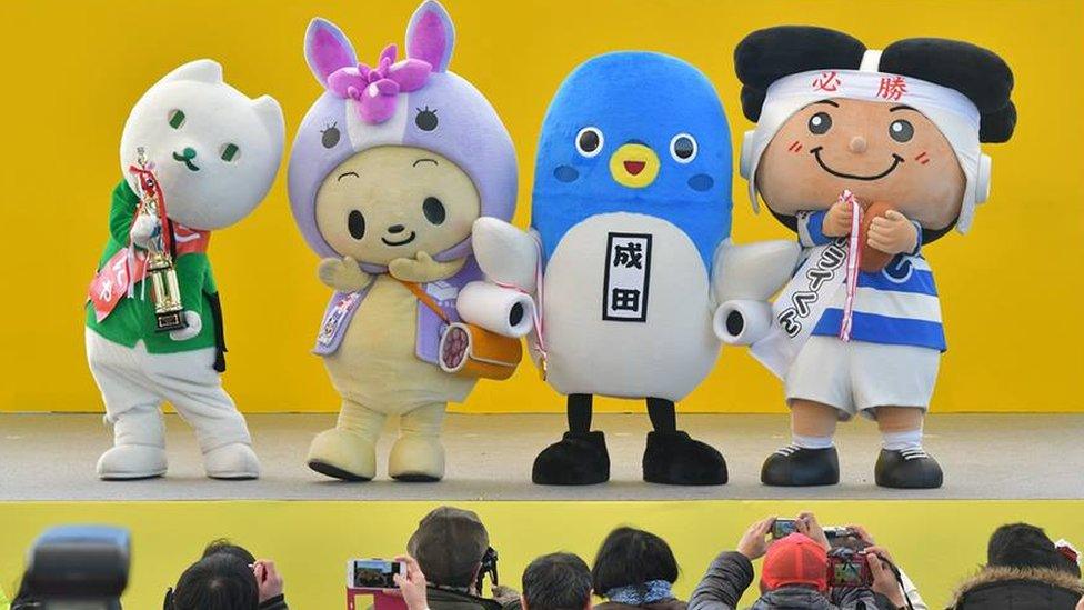 The winners of the Yuru Chara Grand Prix mascot competition