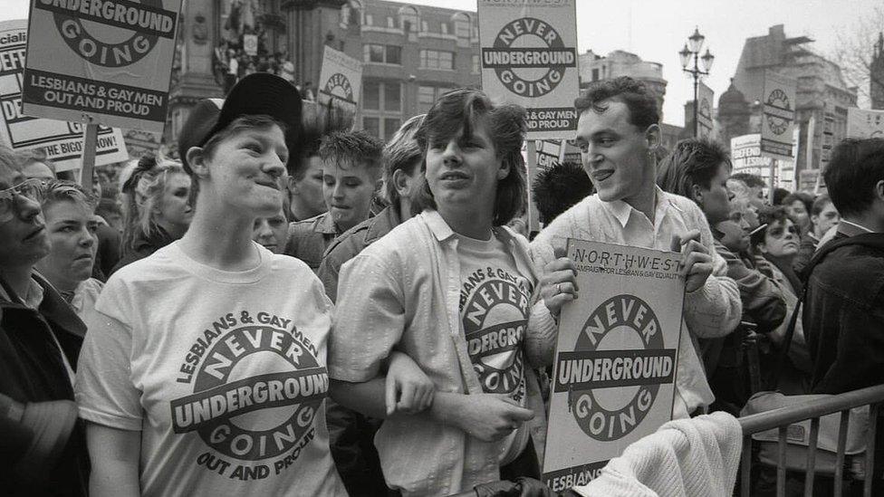 Clause 28 protest in Manchester's Albert Square in 1988