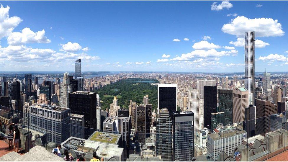 View from the Top of the Rock Observation Deck on 24 July 2015 showing the skyline of Manhattan, including central park