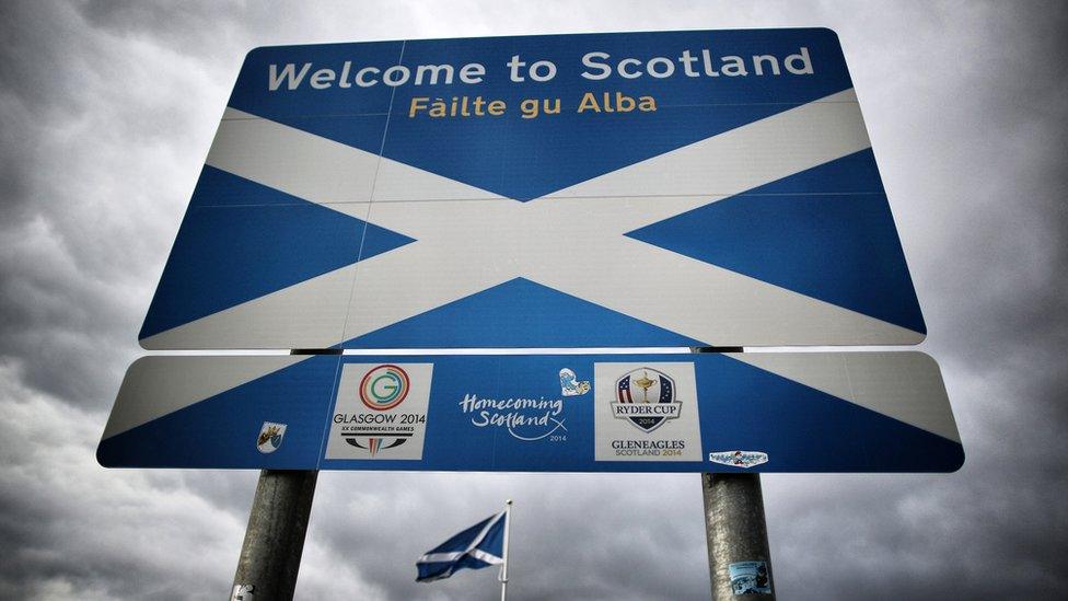 The "Welcome to Scotland" sign