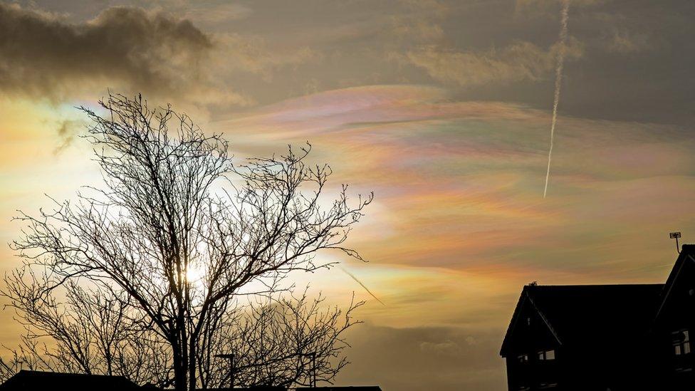 Rainbow clouds in Tyldesley, Greater Manchester