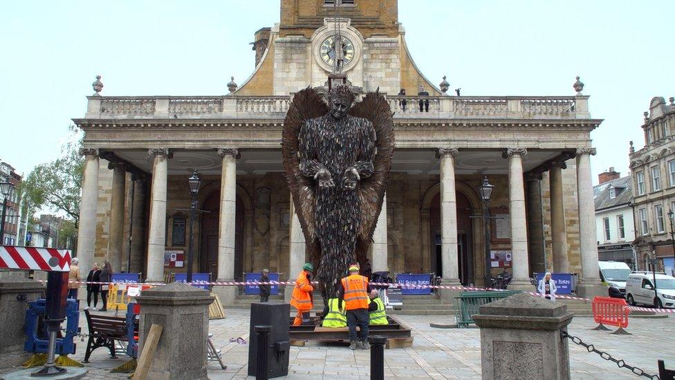 The Knife Angel sculpture at All Saints Church Northampton